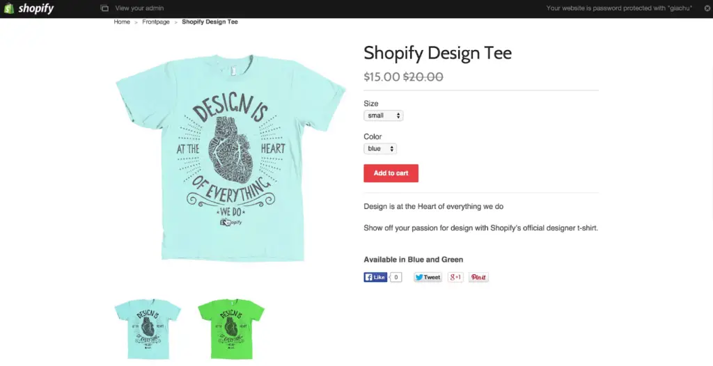 Shopify frontpage product