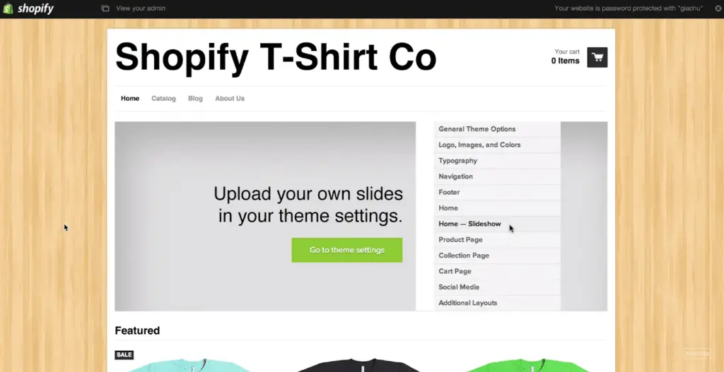 Shopify website frontpage